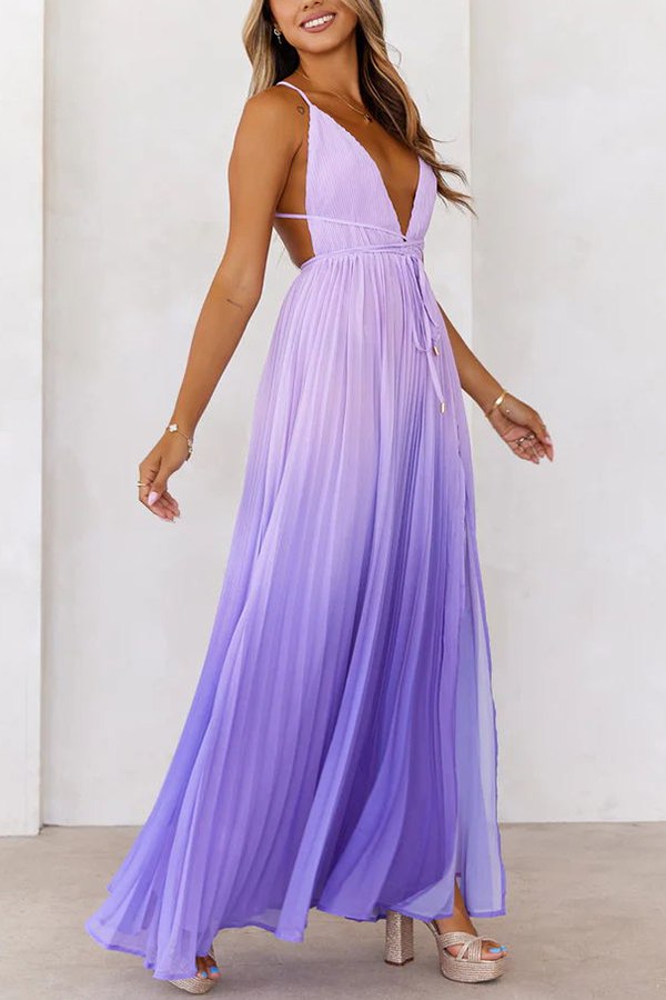 Love Letter To You Pleated Gradient Print Back Tie-up Slit Maxi Dress | Consonak