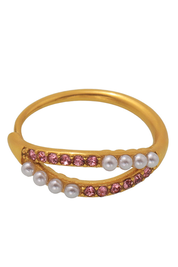 Fashionable Double-layer Inlaid Rhinestone Pearl Ring-consonak