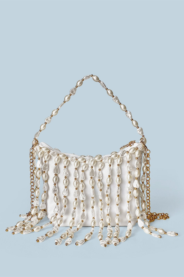 Fashionable Pearl Irregular Beaded Tassel Bag-consonak