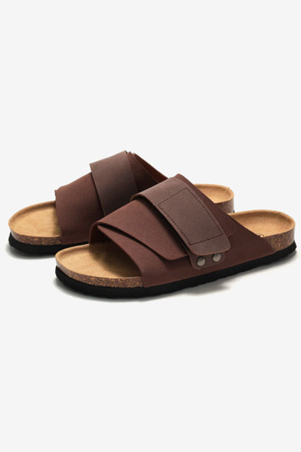 Frosted Leather Beach Slip-on Sandals-consonak