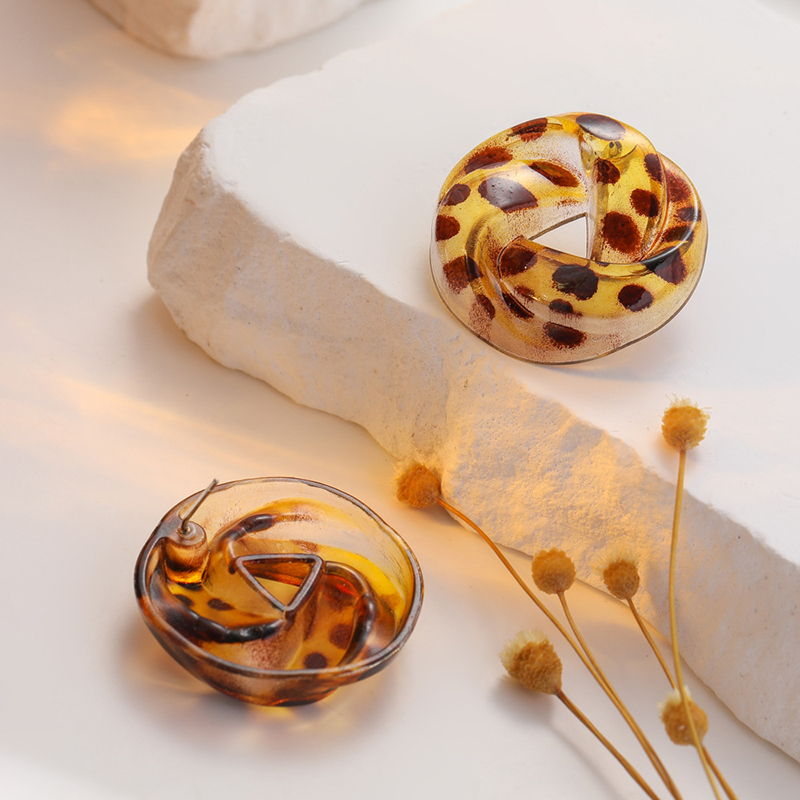 Leopard Print Hollow Round Geometric Earrings-consonak
