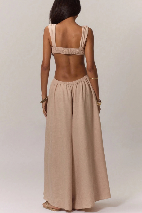 Solid Color Casual Camisole Loose Stretch Wide-leg Jumpsuit-consonak