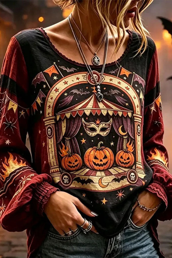 Spooky Season Velvet Long Sleeve Halloween Shirt with Buttons-Consonak