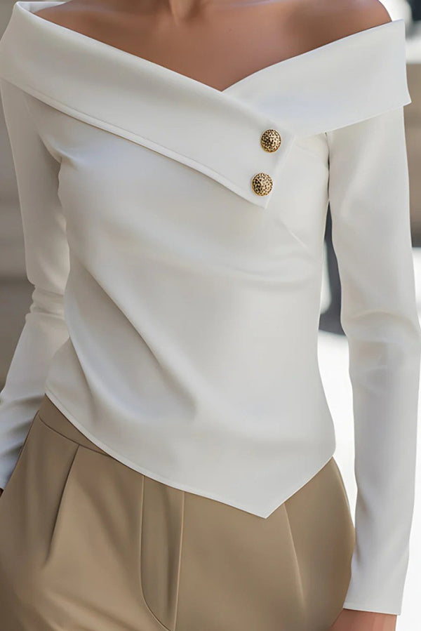Elegant Off-shoulder Long-sleeved Button-down Shirt-consonak