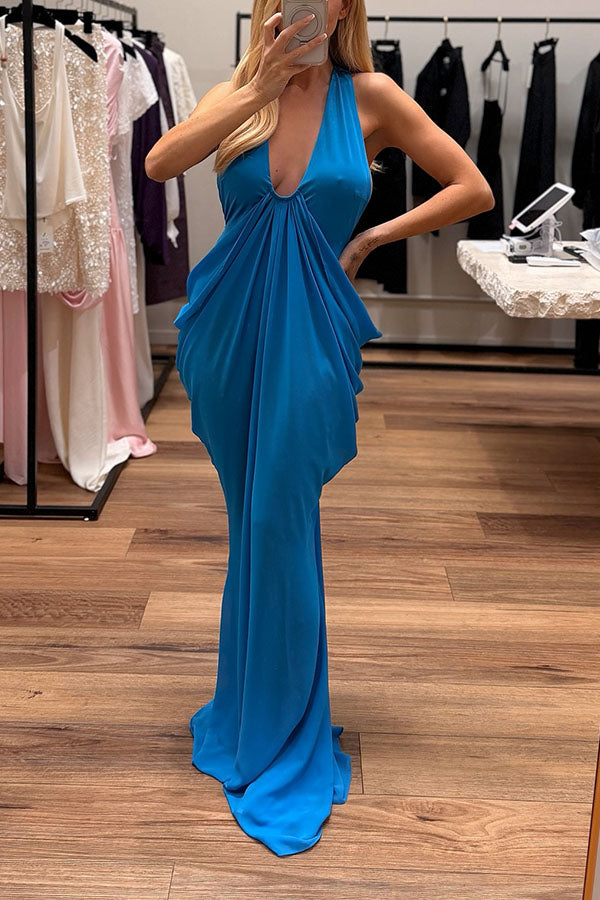 Saffron Muse Draped Halter Dress-Consonak