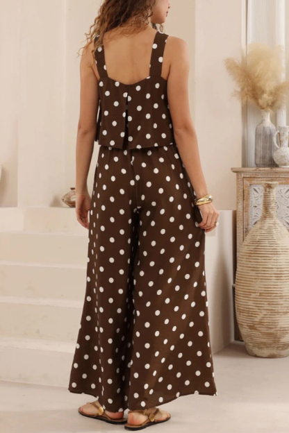 Polka Dot Print Loose Sleeveless Casual Wide-leg Jumpsuit-consonak