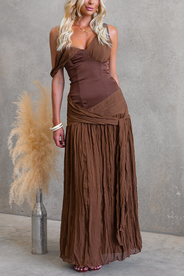 Zariyah Satin Bodice Asymmetric Neck Tie-up Waist Chiffon Hem Maxi Dress-consonak