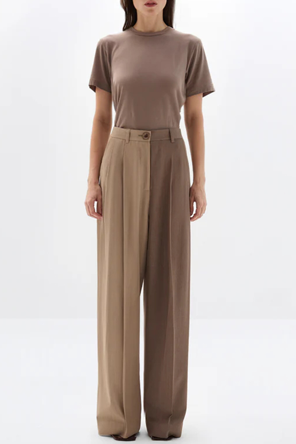 Girl Boss Avant-garde Contrast Colors Lapel Boyfriend Blazer and Pocketed Wide Leg Pants Set-consonak