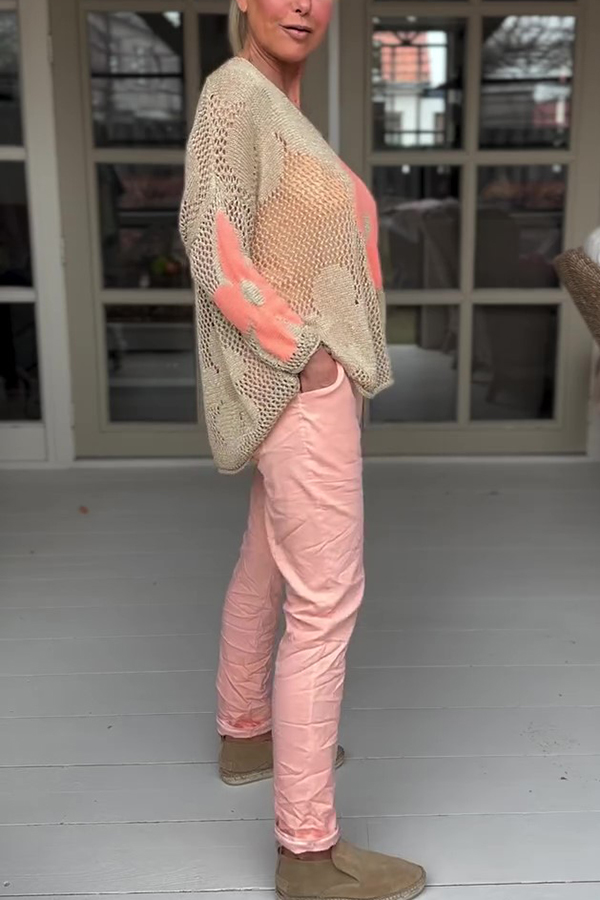 Embroidered Flower Hollow Long-sleeved Holiday Loose Knitted Top-consonak