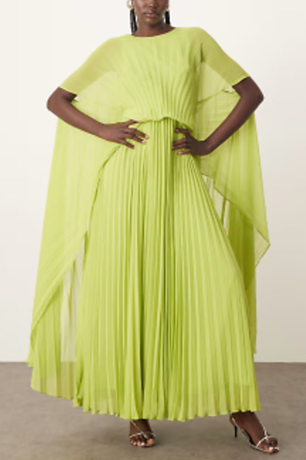 Spring Whispers Chiffon Pleated Wide Sleeve Volume Maxi Dress | Consonak