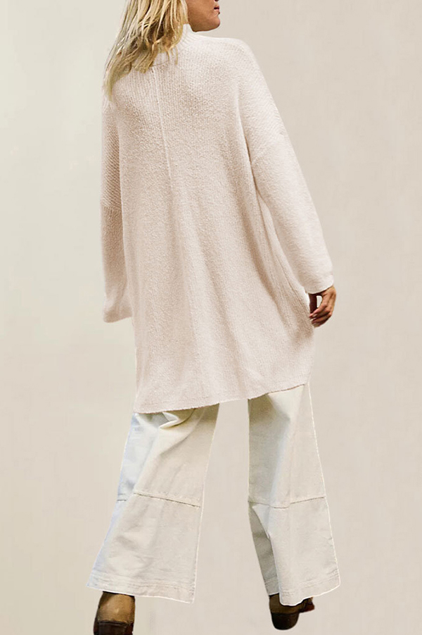Solid Color Long Sleeve Slit Knitted Sweater-consonak