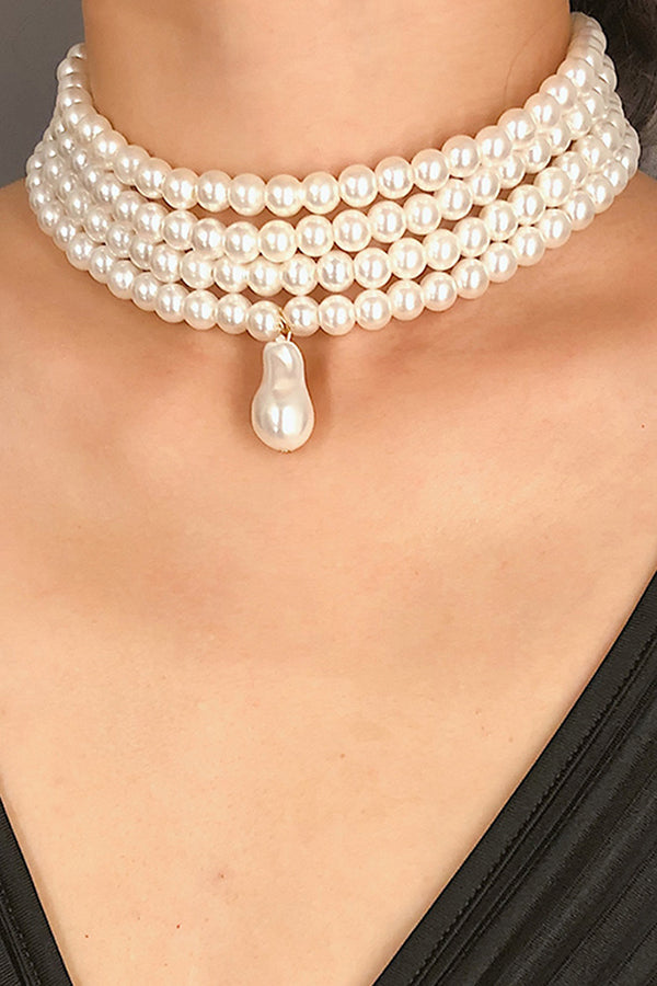 Stylish Geometric Pearl Beaded Multi-Layer Necklace | Consonak