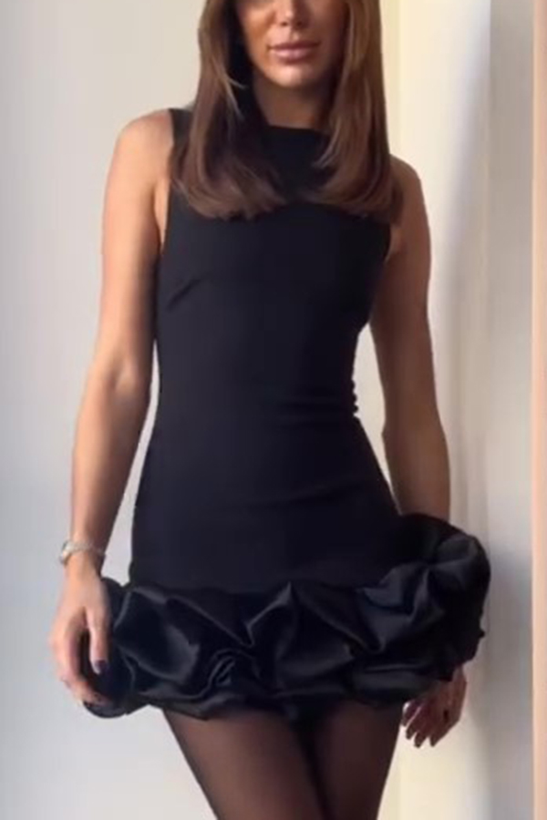 Born To Party Satin Patchwork Cloud Shape Wide Neck Mini Dress-consonak