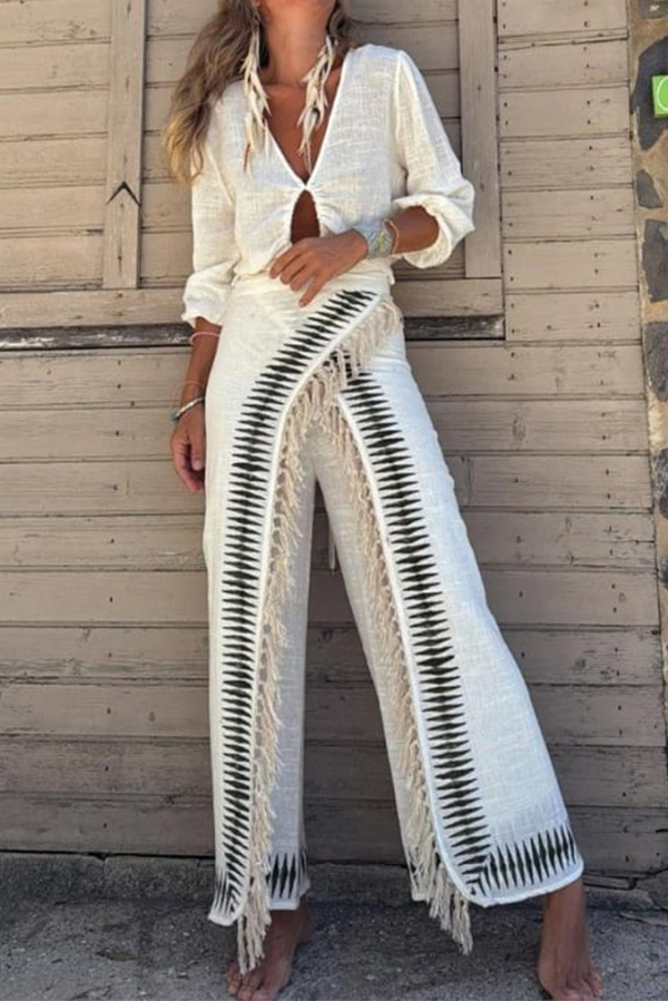 Stylish and Casual High-waisted Tassel Straight Leg Pants-consonak