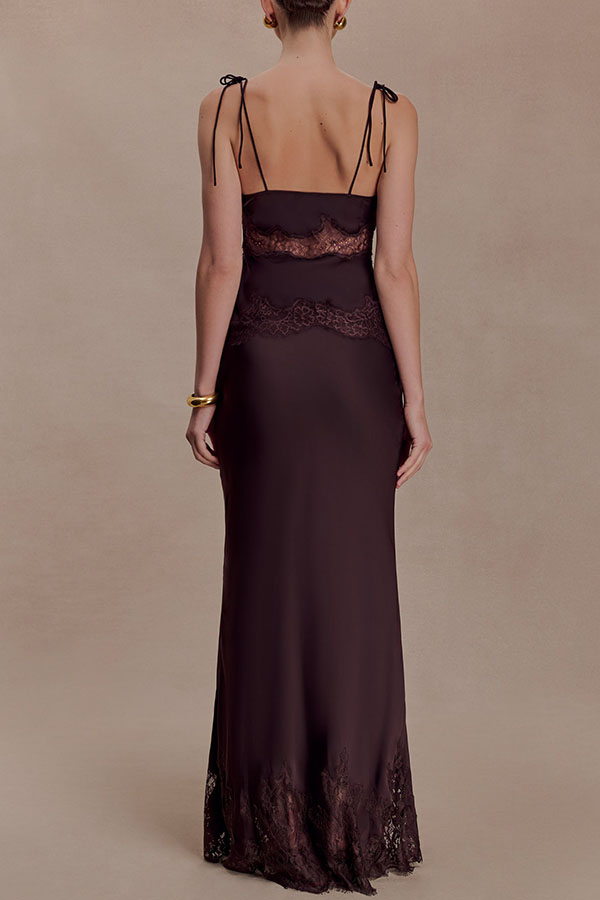 Nina Satin Lace Detail Mid Rise Flare Drape Maxi Skirt-consonak