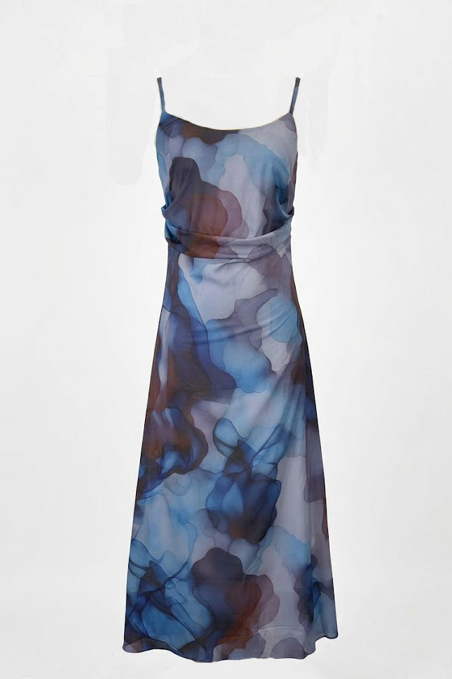 Monet's Dream Abstract Watercolor Cowl Neck Maxi Dress-Consonak