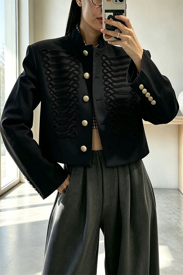Aura Regal Military Corded Crop Jacket-Consonak