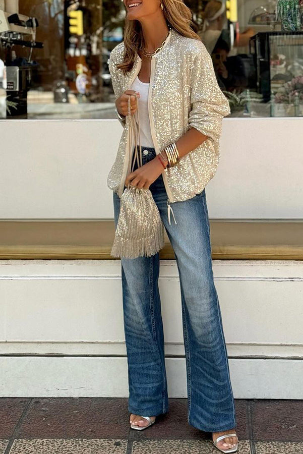 Star Kisses Sequin Zipped Long Sleeve Relaxed or Party Coat | Consonak