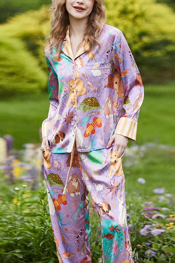 Guinea Pig and Fish Print Home Long-sleeved Two-piece Set | Consonak