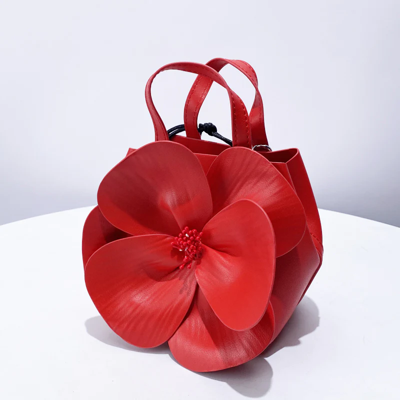 Fashionable 3D Petal Flower Solid Color Collar Handbag (including Lining)-consonak