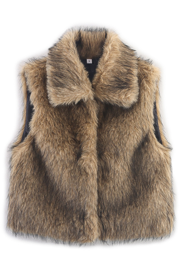 Stylish Collared Sleeveless Short Faux Fur Vest-consonak
