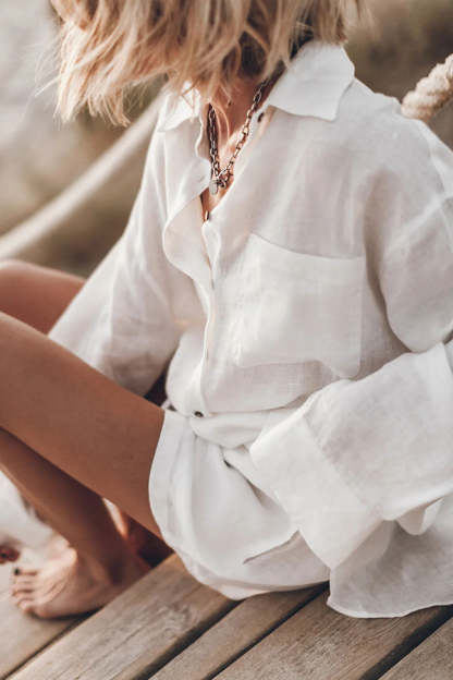 Go To The Beach Linen Blend Pocketed Long Sleeve Oversized Shirt-consonak