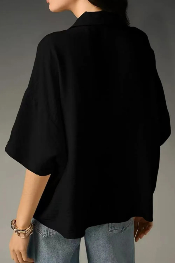 Solid Color Loose Lapel Short-sleeved Casual Shirt-consonak