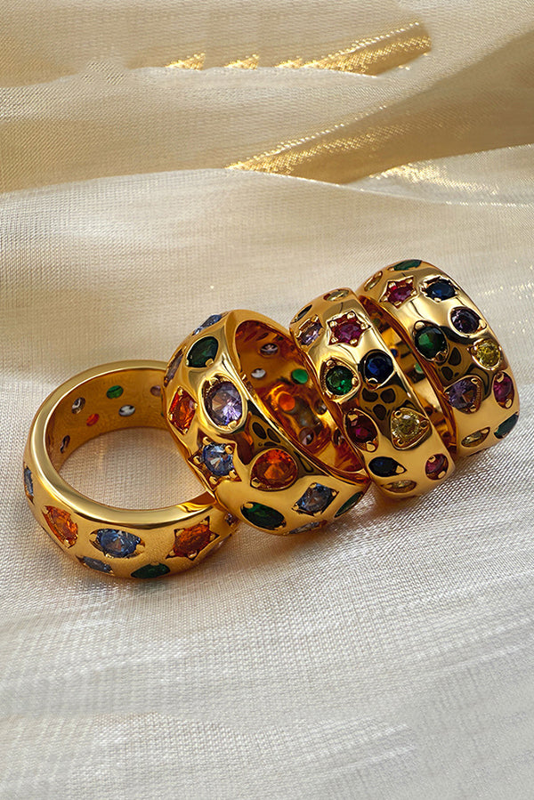 Multicolor Diamond-studded Stainless Steel Ring | Consonak