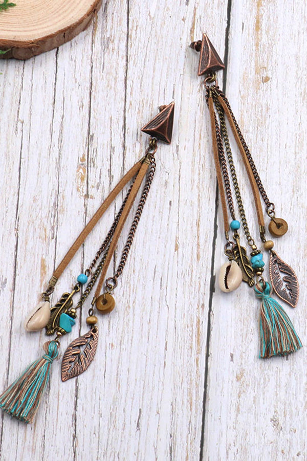 Retro Long Tassel Shell Leaf Earrings | Consonak