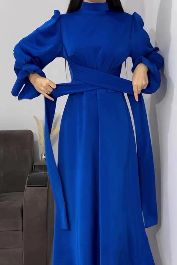 Solid Color Ruffled Sleeves Waisted Tie Slim Fit Maxi Dress-consonak