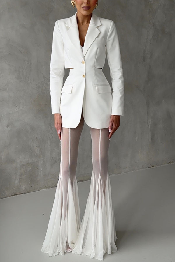 Deep Chic Mesh High Rise Elastic Waist Fishtail Stretch Pants-consonak