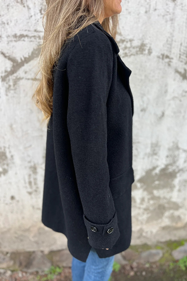 Solid Color Casual Lapel Long Sleeve Loose Woolen Jacket-consonak
