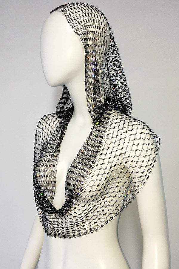 Fashion Fishnet Rhinestone Hooded Vest-consonak