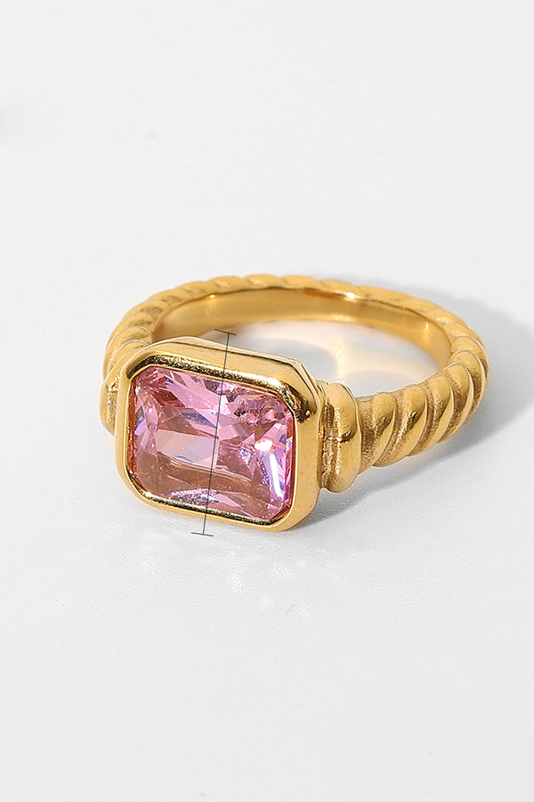 Fashionable Inlaid Zircon Stainless Steel Gold-plated Ring-consonak