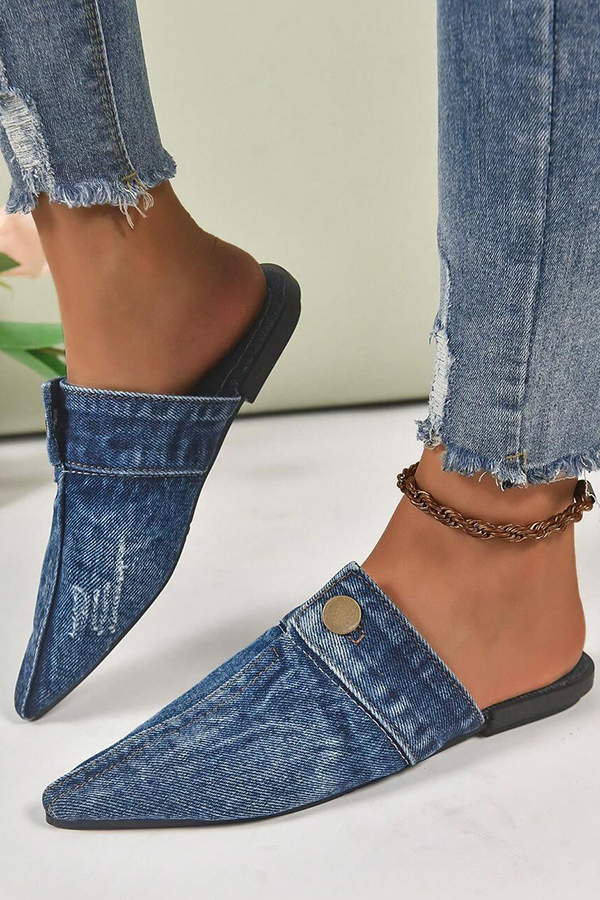 Casual Flat Pointed Toe Denim Slippers-consonak