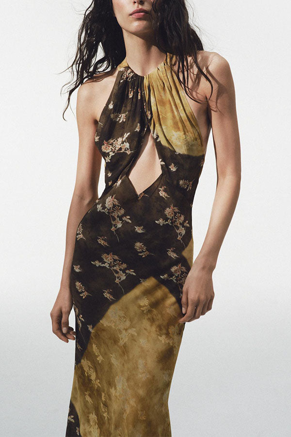 Tie-Dye Halter Cutout Maxi Dress-Consonak