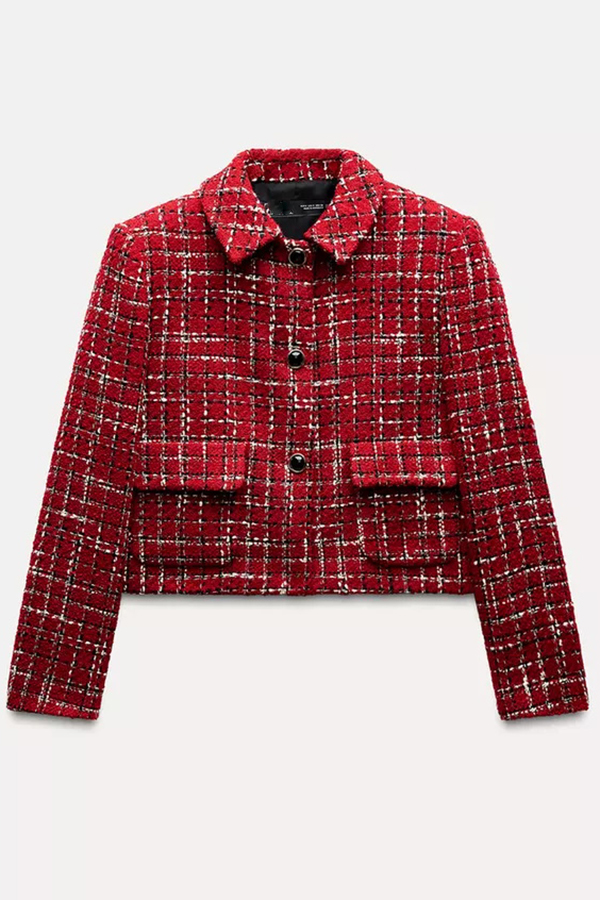 Tweed Plaid Textured Long-sleeved Casual Pocket Jacket-consonak