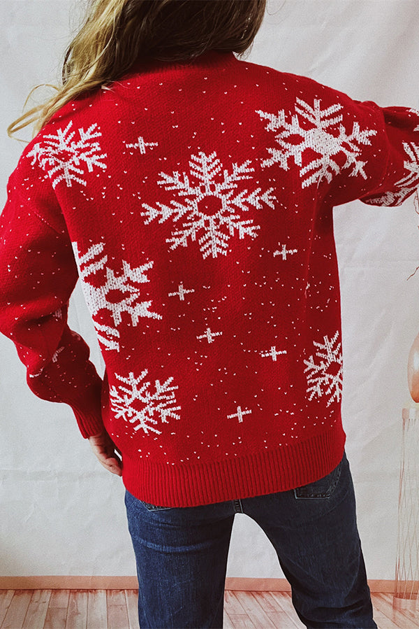 Christmas Pattern Knitted Crew Neck Long Sleeved Sweater-consonak