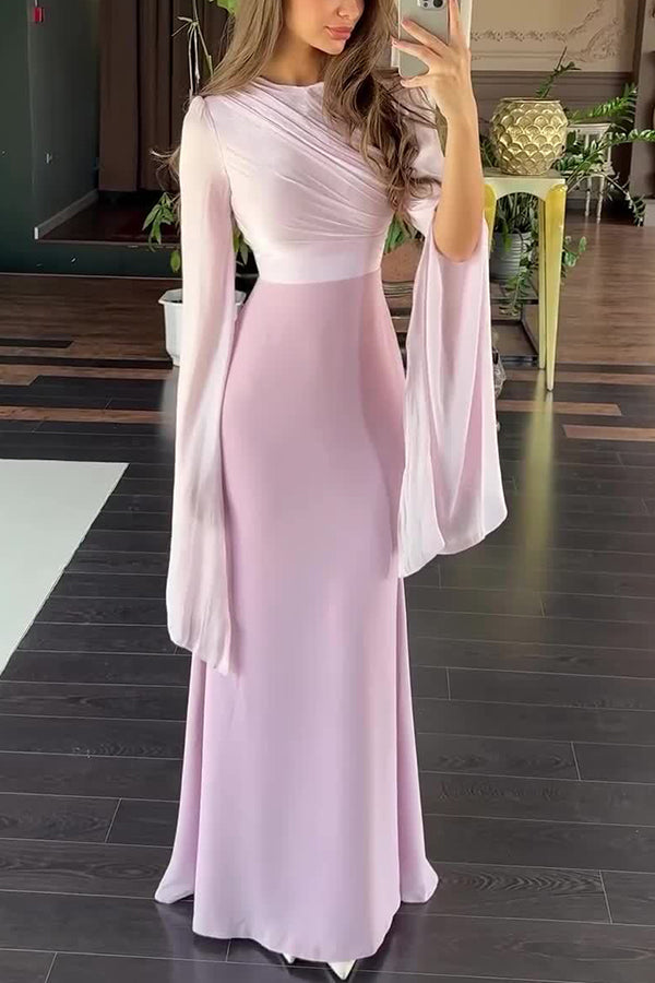 Fashionable Slit Long-sleeved Patchwork Slim-fit Maxi Dress-consonak