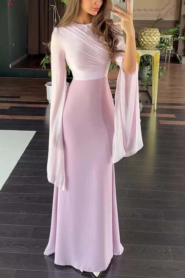 Fashionable Slit Long-sleeved Patchwork Slim-fit Maxi Dress-consonak