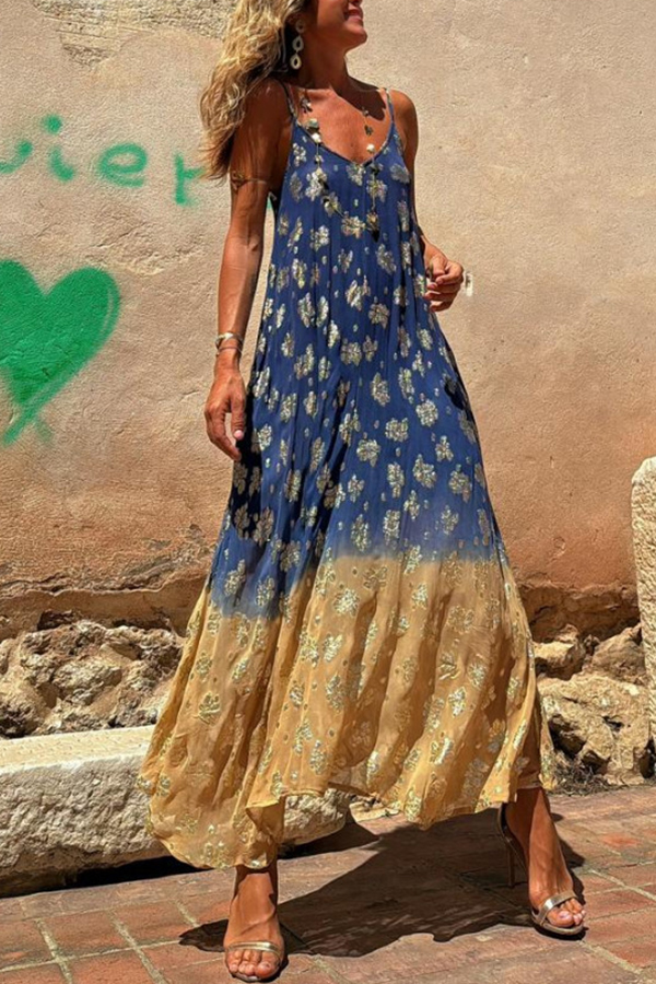 Bianca Tie Dye Gradient Flower Print Pocketed A-line Slip Maxi Dress-consonak