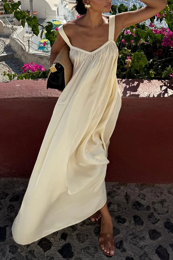 Pearlescent Luster Satin Wide Strap Open Back Loose Maxi Dress-consonak