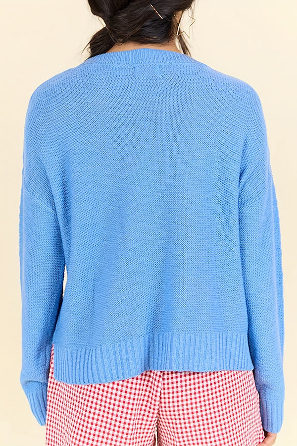 Stars Stripes Casual Round Neck Long-sleeved Loose Knit Sweater-consonak