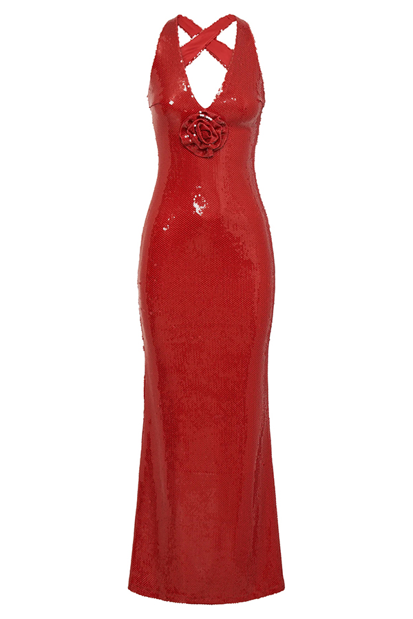 Sicilian Rose Sequin Three-dimensional Floral Sexy Backless Maxi Dress-consonak