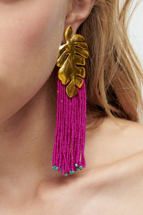 Bohemian Handmade Rice Bead Tassel Long Earrings-consonak
