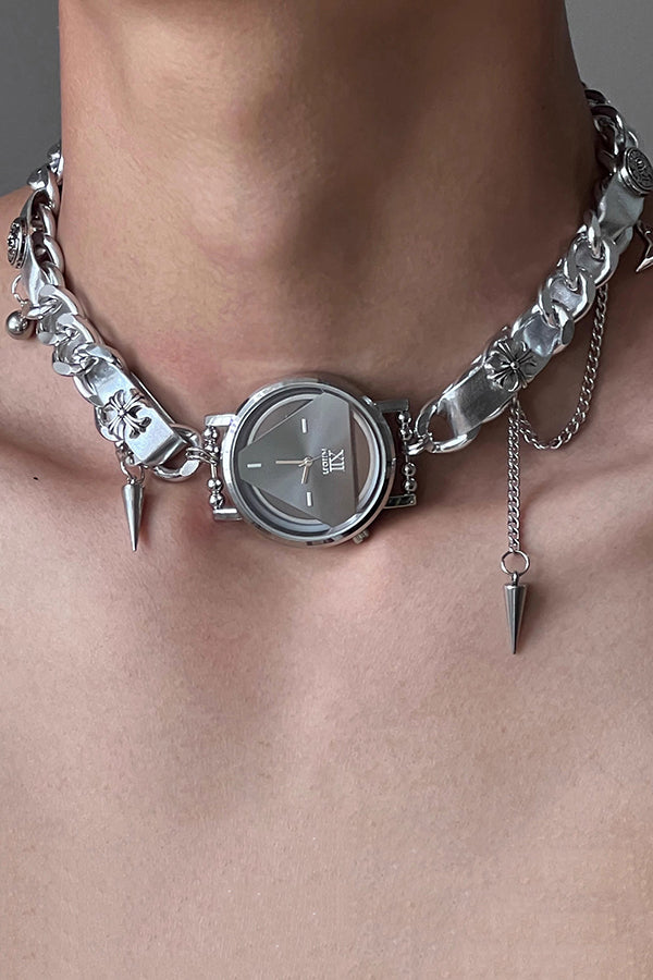Fashionable Time Dial Metal Necklace-consonak
