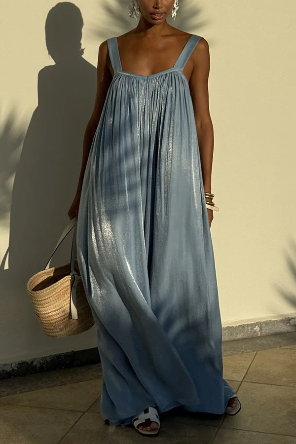 Pearlescent Luster Satin Wide Strap Open Back Loose Maxi Dress-consonak