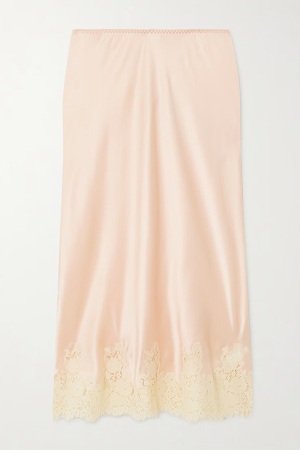 Celebration Look Contrast Color Satin Lace Trim Elastic Waist Drape Midi Skirt | Consonak