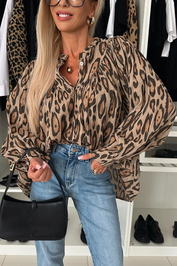 Leopard Print Loose Long Sleeve Casual Shirt-consonak