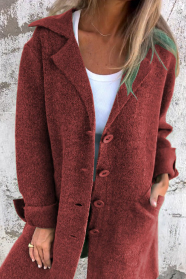 Solid Color Lapel Pocket Single Breasted Midi Coat-consonak